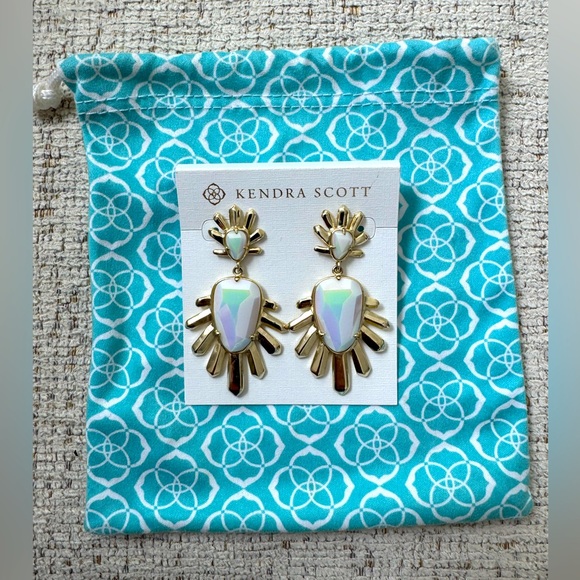 Kendra Scott Gold and Iridescent White Drop Earrings - Picture 4 of 9